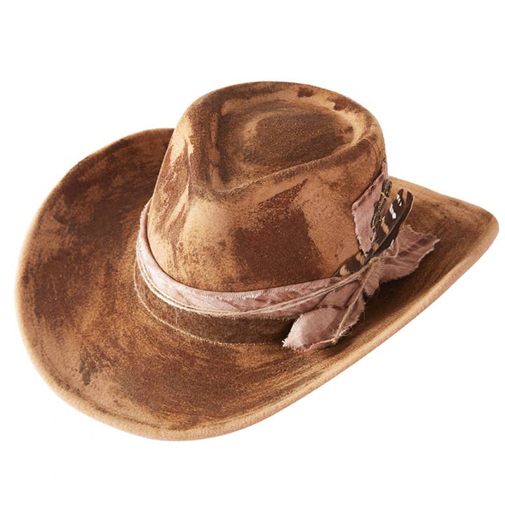 Rustic Cowgirl Feather and Band Fedora Hat MH0235 Hana Brown 58.4 cm