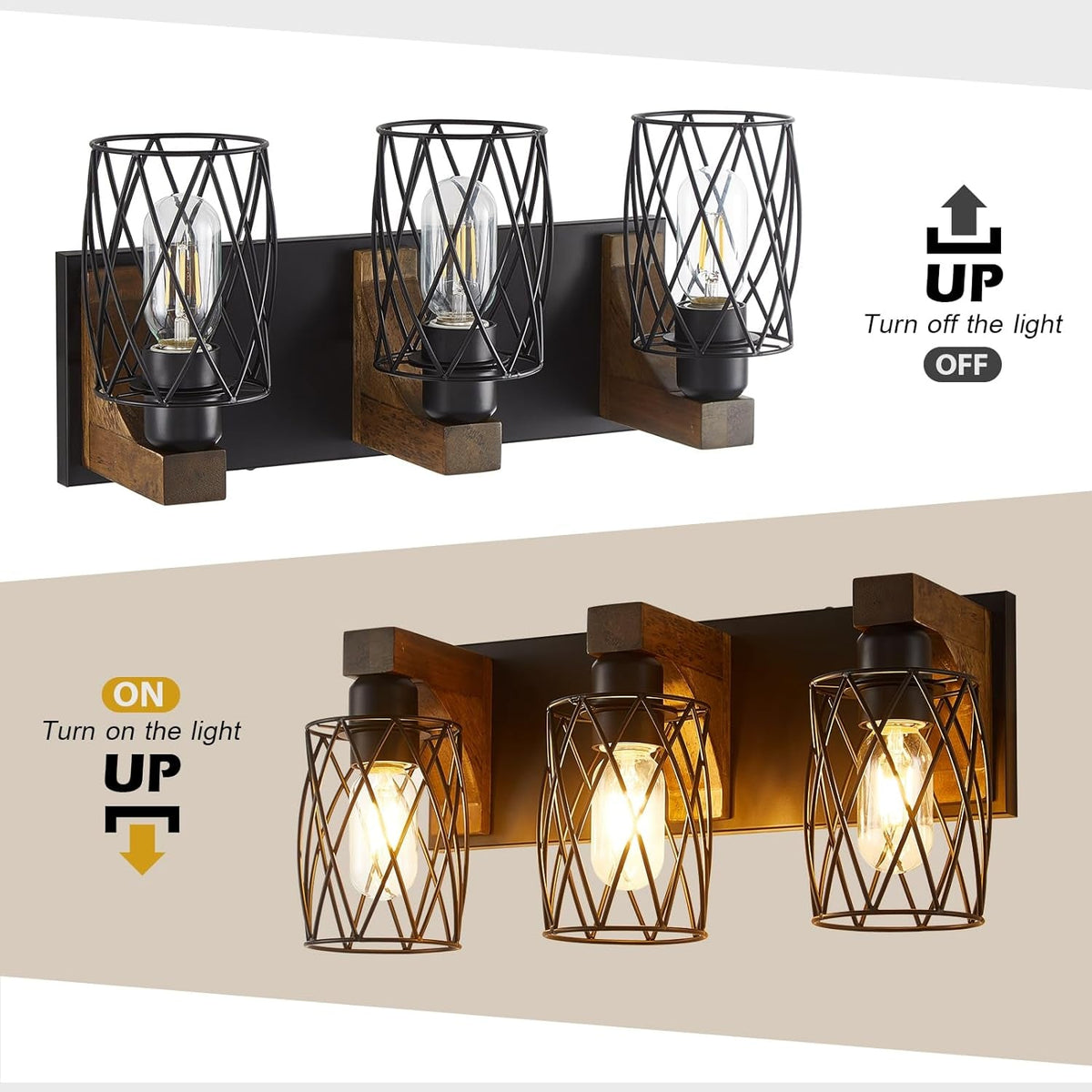 3-Light Wood Bathroom Light Fixture