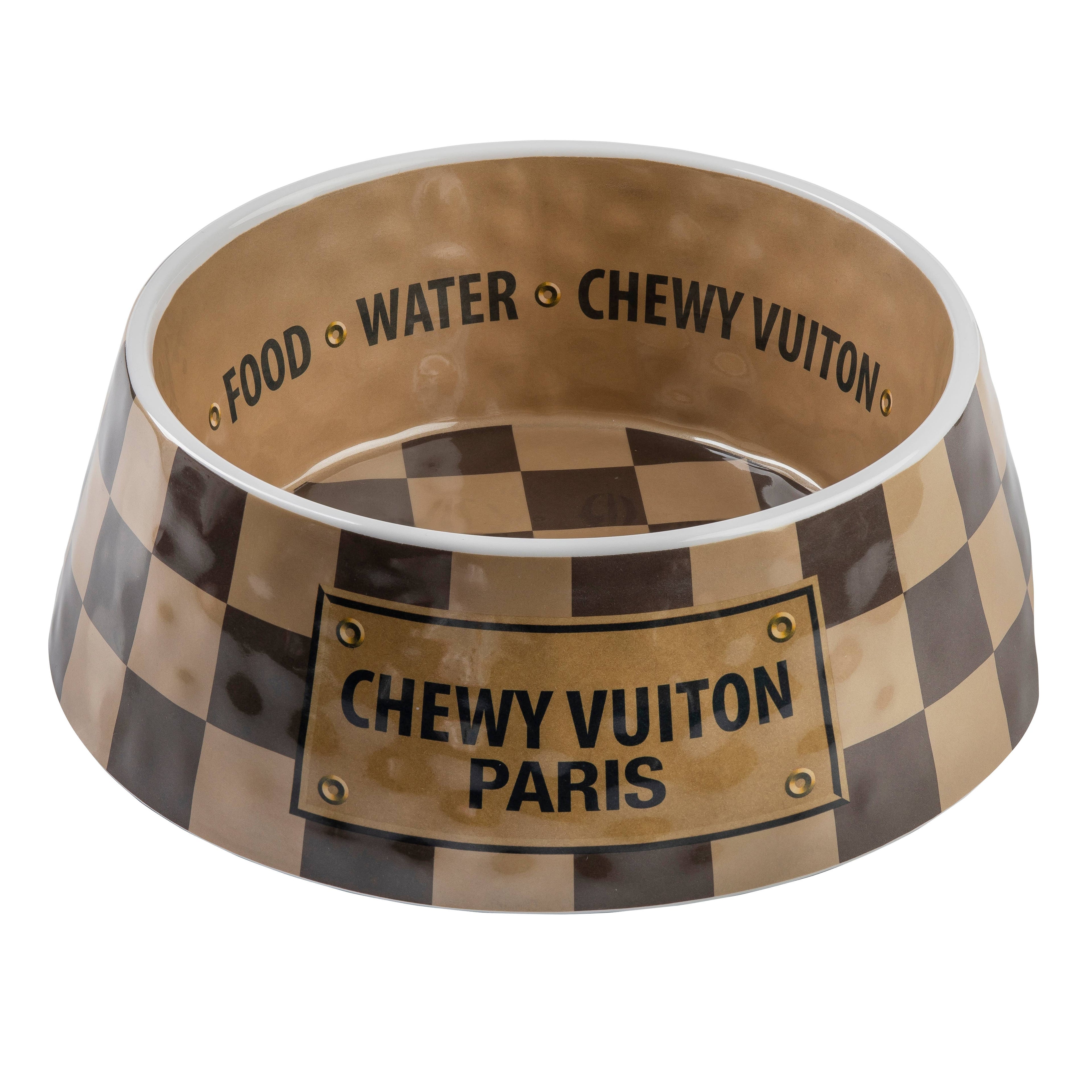 Tan Checker Chewy Vuiton Bowl - Cat or Dog Bowls