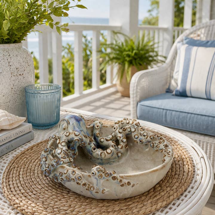 Octopus Ceramic Bowl Cream Soft Blue