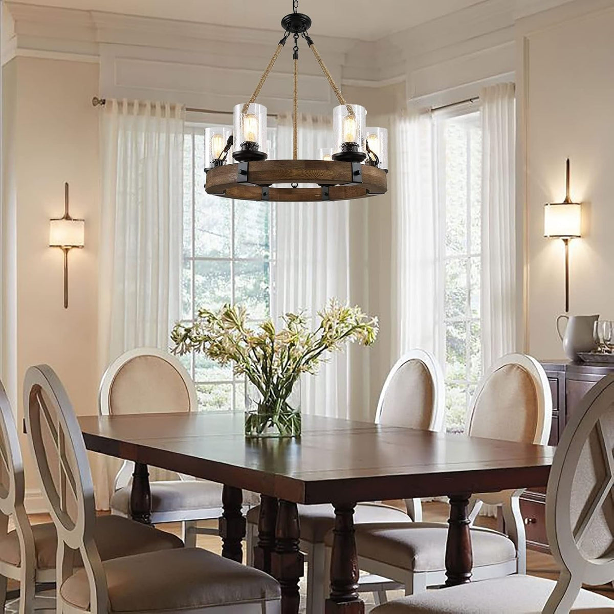 Rustic 6 Light Wagon Wheel Chandelier