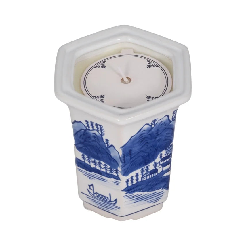Ceramic Sage and Eucalyptus Chinoiserie Candle - Blue (6 oz)