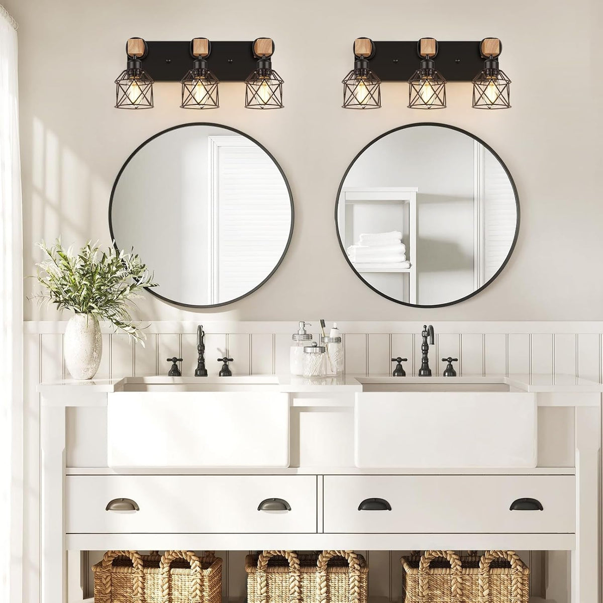 3-Light Wood Farmhouse Vanity Light