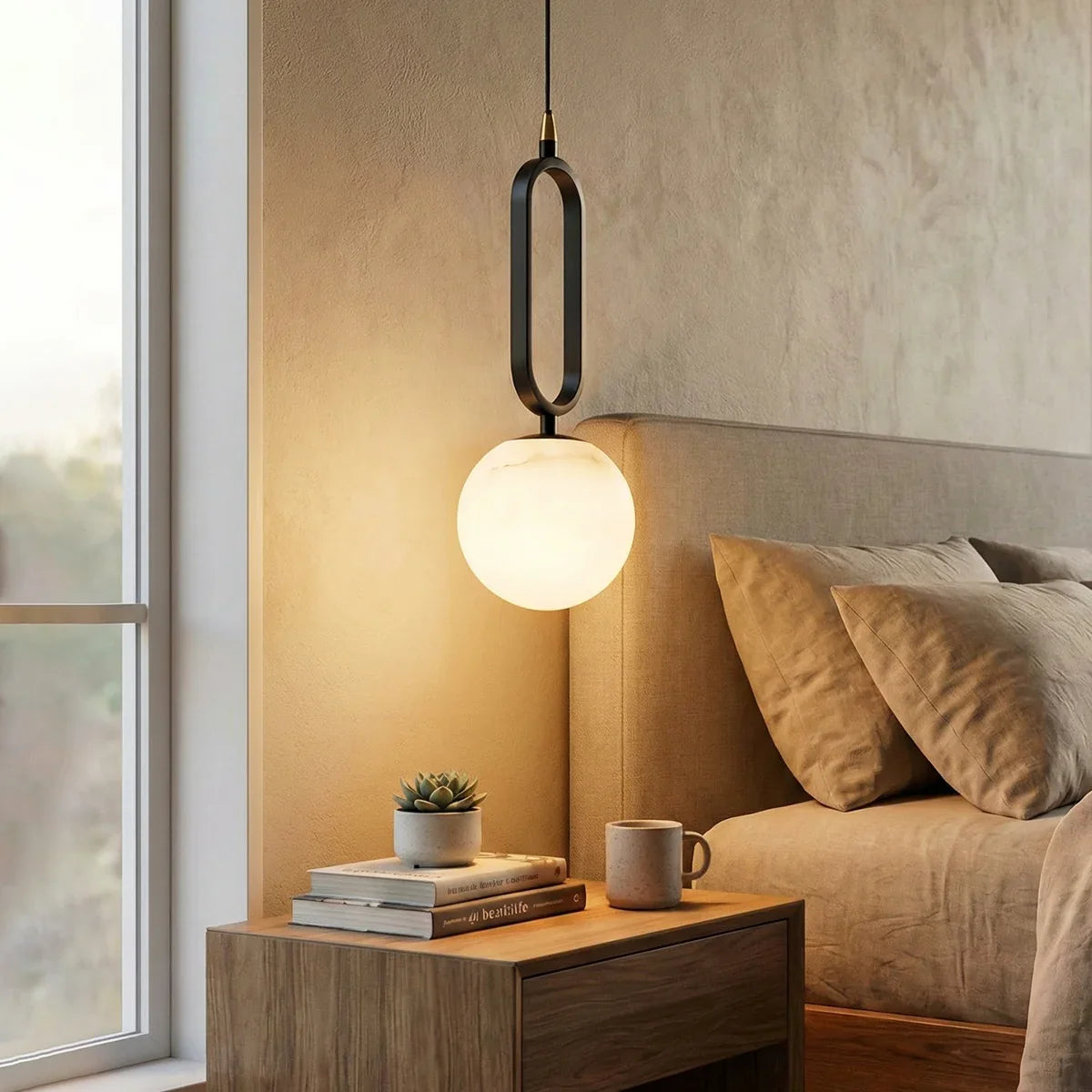 Lampadario a sospensione ovale Ball in alabastro