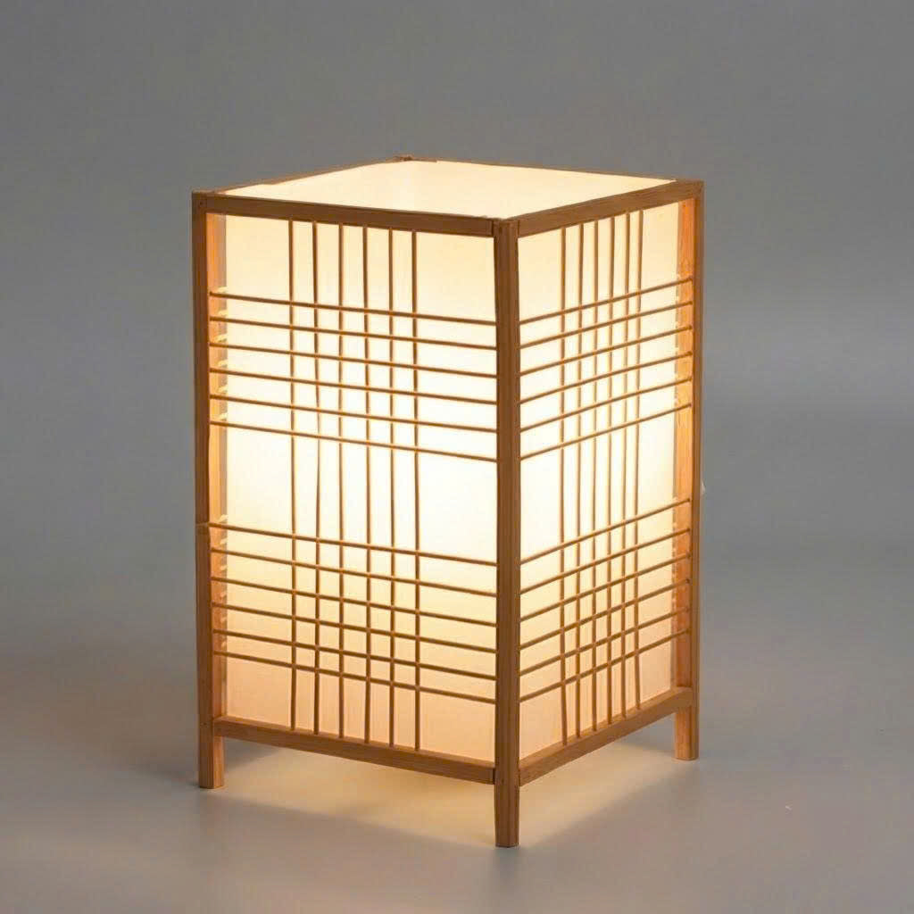 Japanese Shoji Wood & Fabric Table Lamp | Minimalist Grid Desk Light