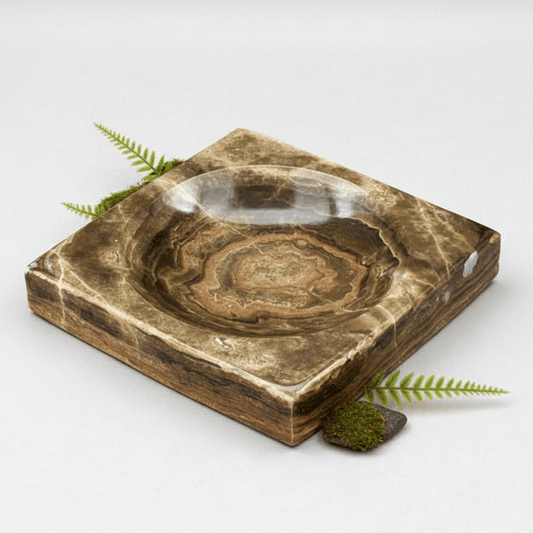 Banded Onyx Calcite Square Dish Home Decor Jewelry Bowl (1 Piece)