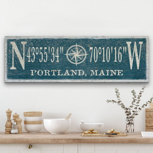 Personalized Coordinates Compass Rose Canvas Sign