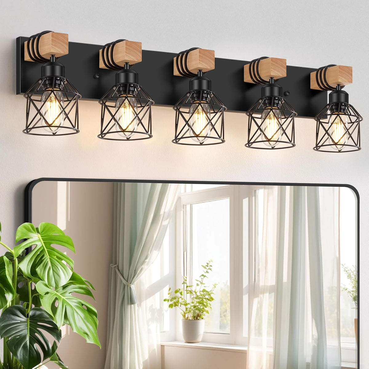 3-Light Wood Farmhouse Vanity Light