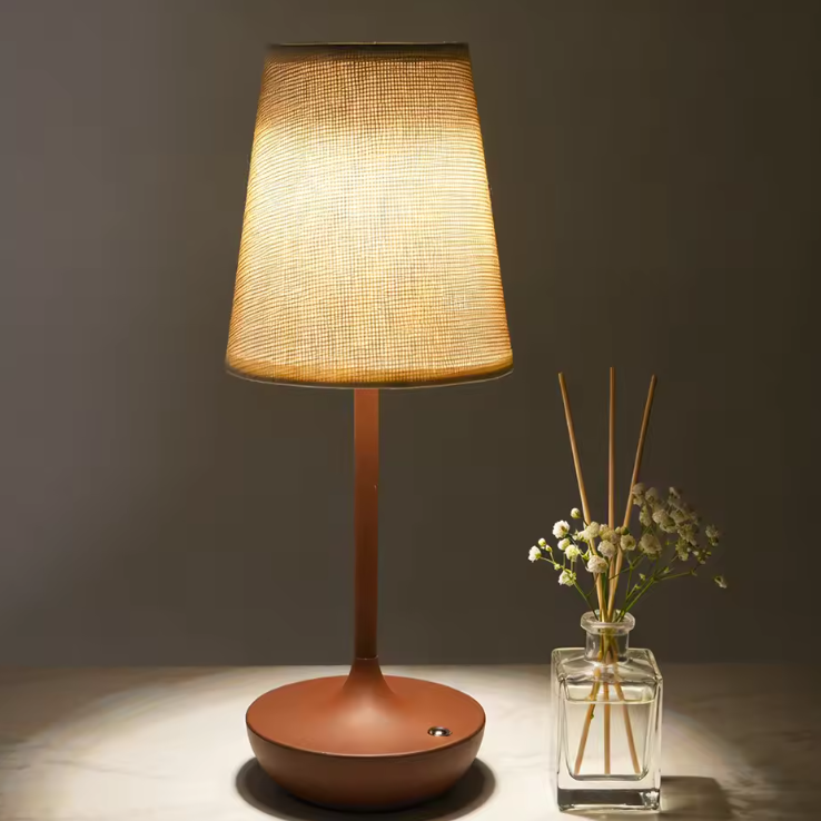 Minimalist Conical Fabric Desk Lamp with Round Wooden Base
