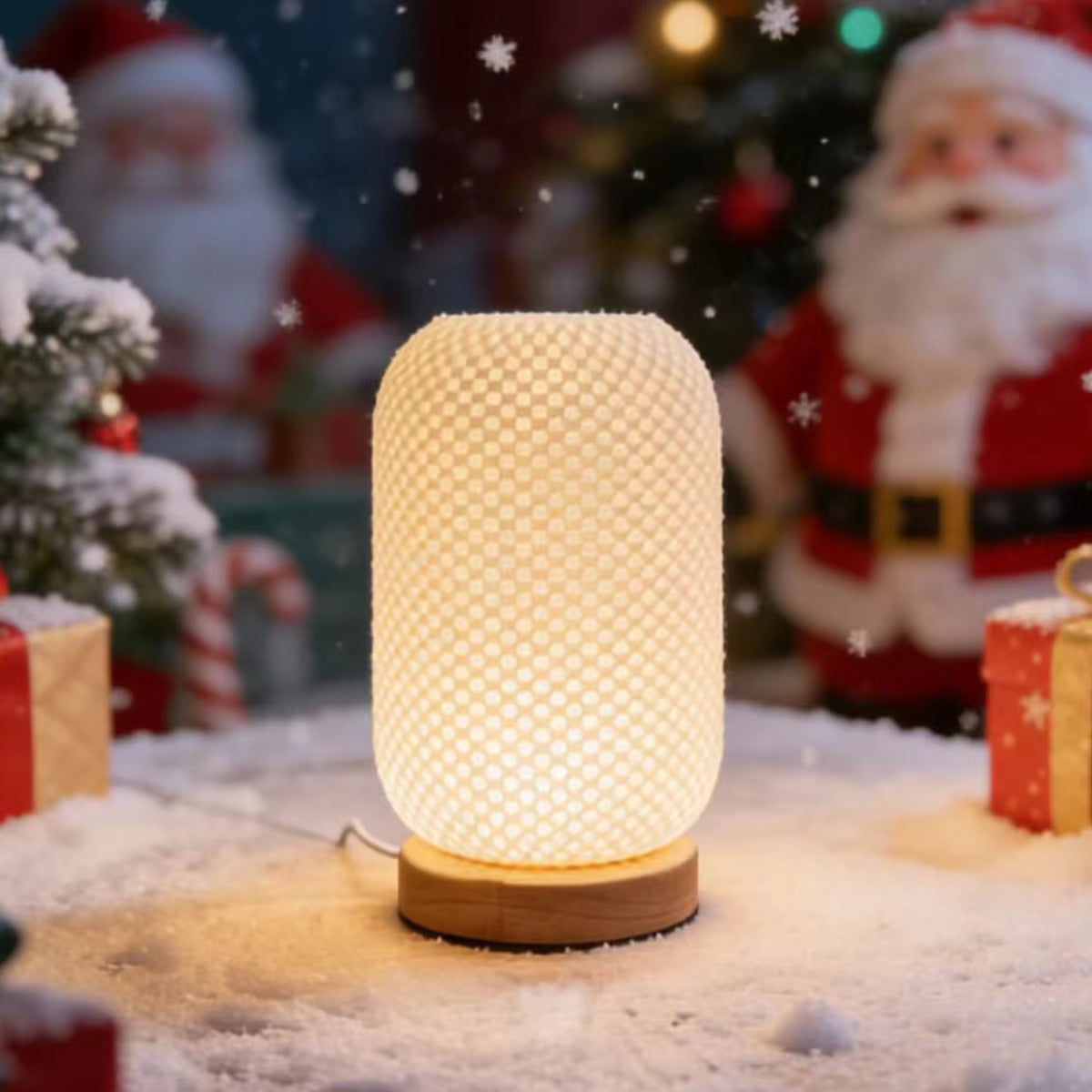 Tri-Color LED Textured Table Lamp | Wood & ABS Minimalist Desk Light