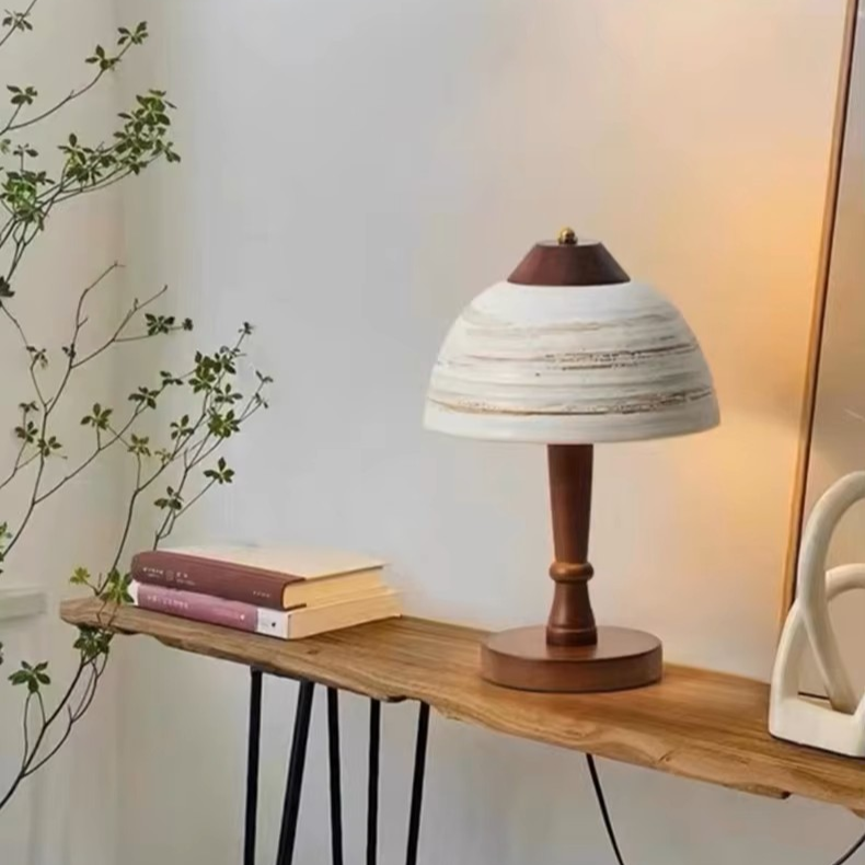 Wabi-Sabi Ceramic & Wood Table Lamp | Handcrafted Bedside Light
