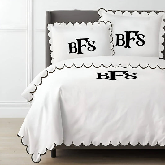 Monogram Allena 400TC Cotton Scallop Embroidery Sateen Solid Duvet Cover Set