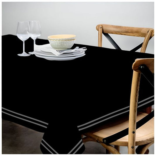 Double Embroidery Border Sateen Cotton Solid Table Cloth - Black