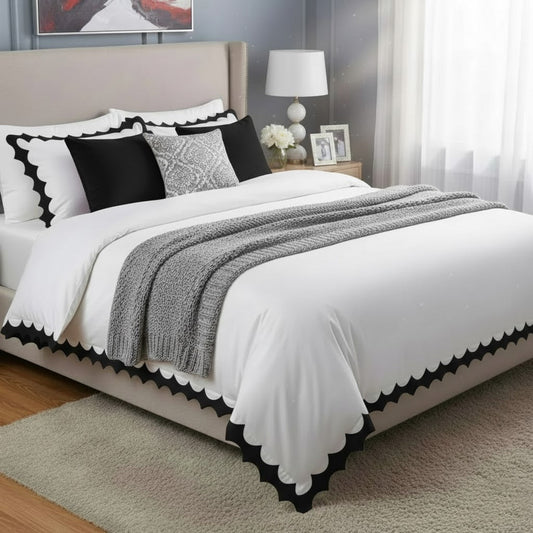 Reverse Scalloped Applique Embroidery Cotton Duvet Cover Set