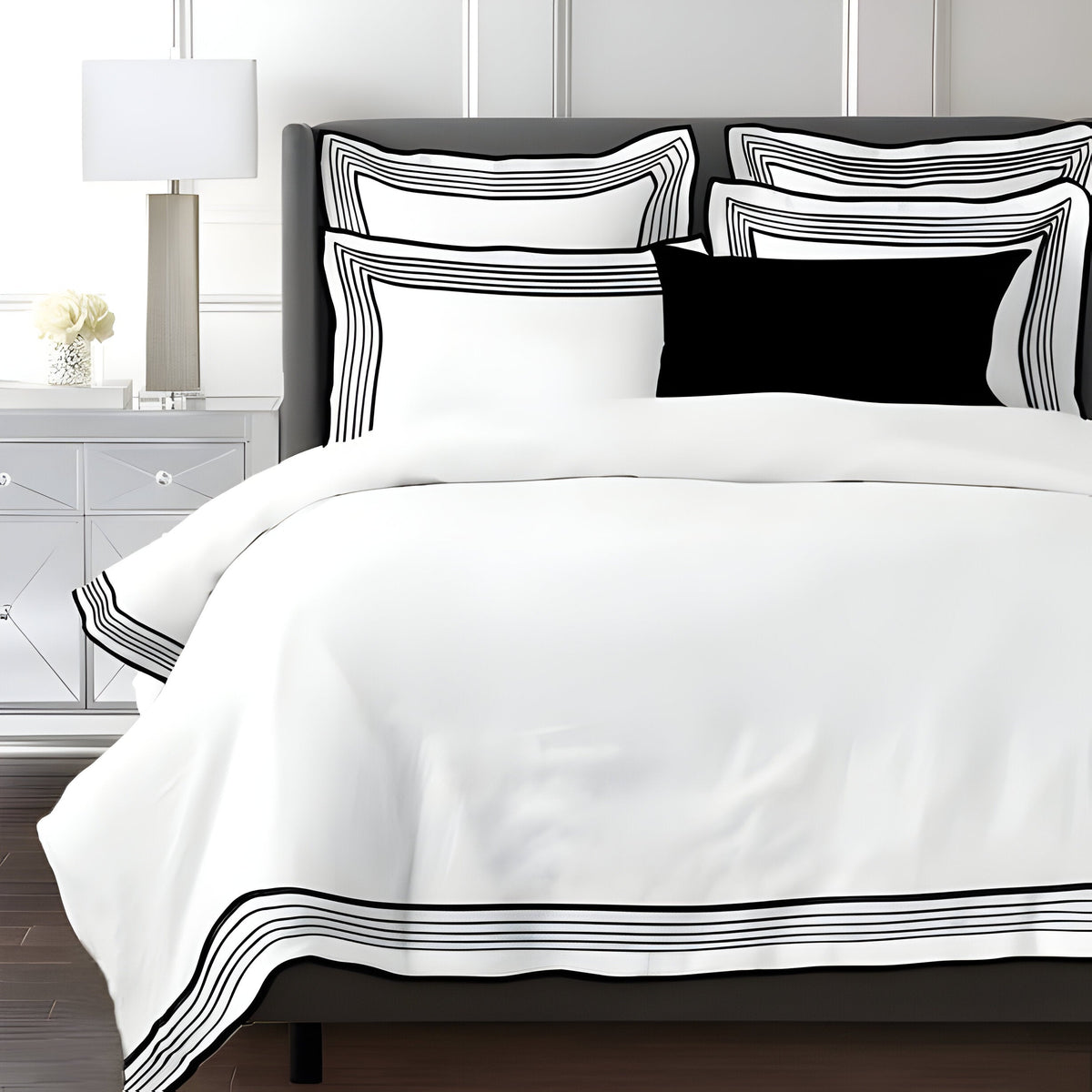 Smart Border 400TC Cotton Embroidery Sateen Solid Duvet Cover Set