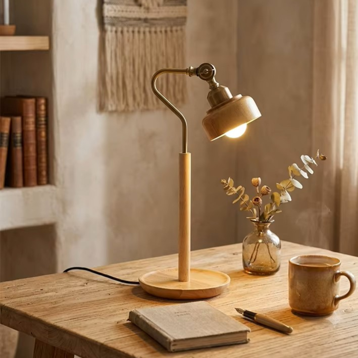 Modern Wood Articulated Desk Lamp | Vintage Brass Swing Arm Reading Light