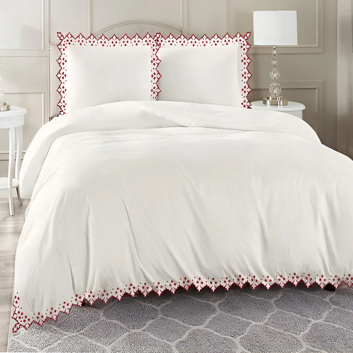 Elegant Flower Embroidered Duvet Cover Set