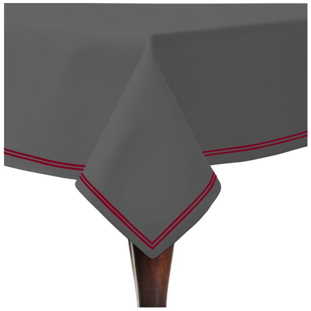 Double Embroidery Border Sateen Cotton Solid Table Cloth - Dark Grey