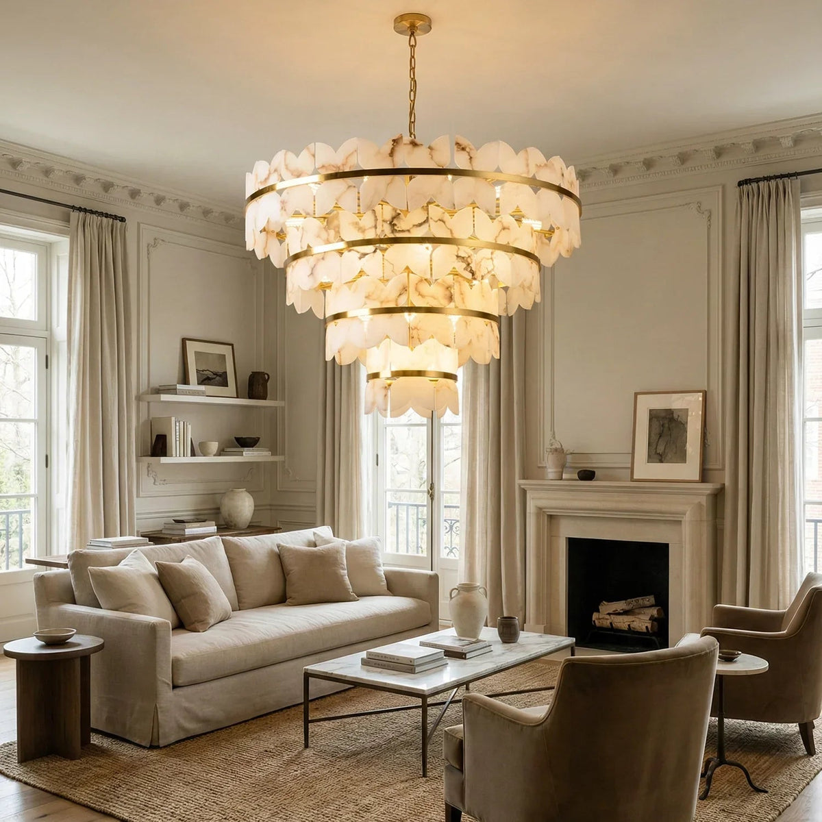 Butterfly Alabaster Round Chandelier