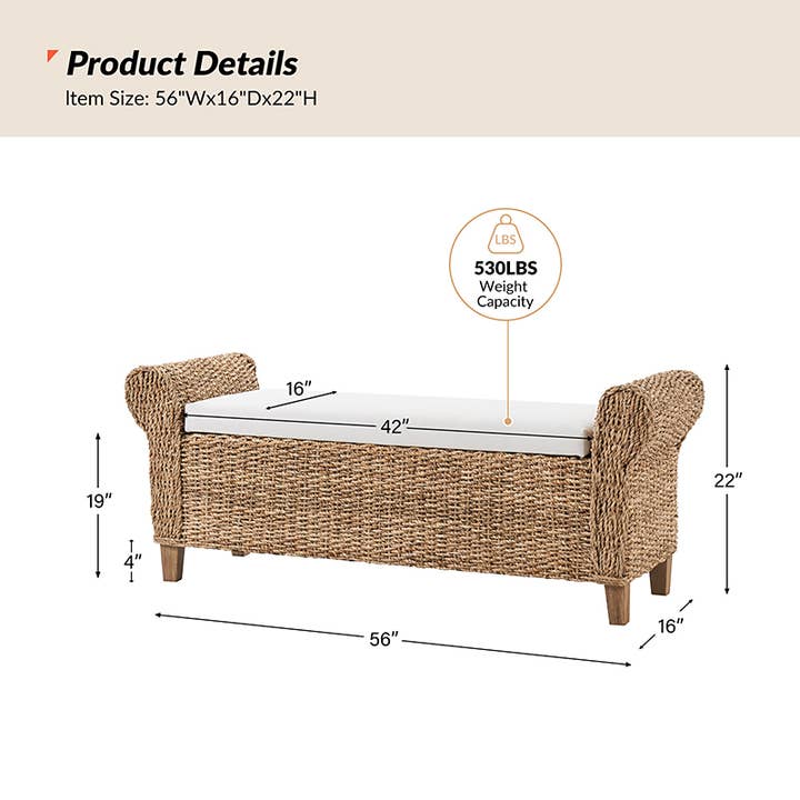Arnaldo Rattan Storage Bench Karat Home 27.99 kg