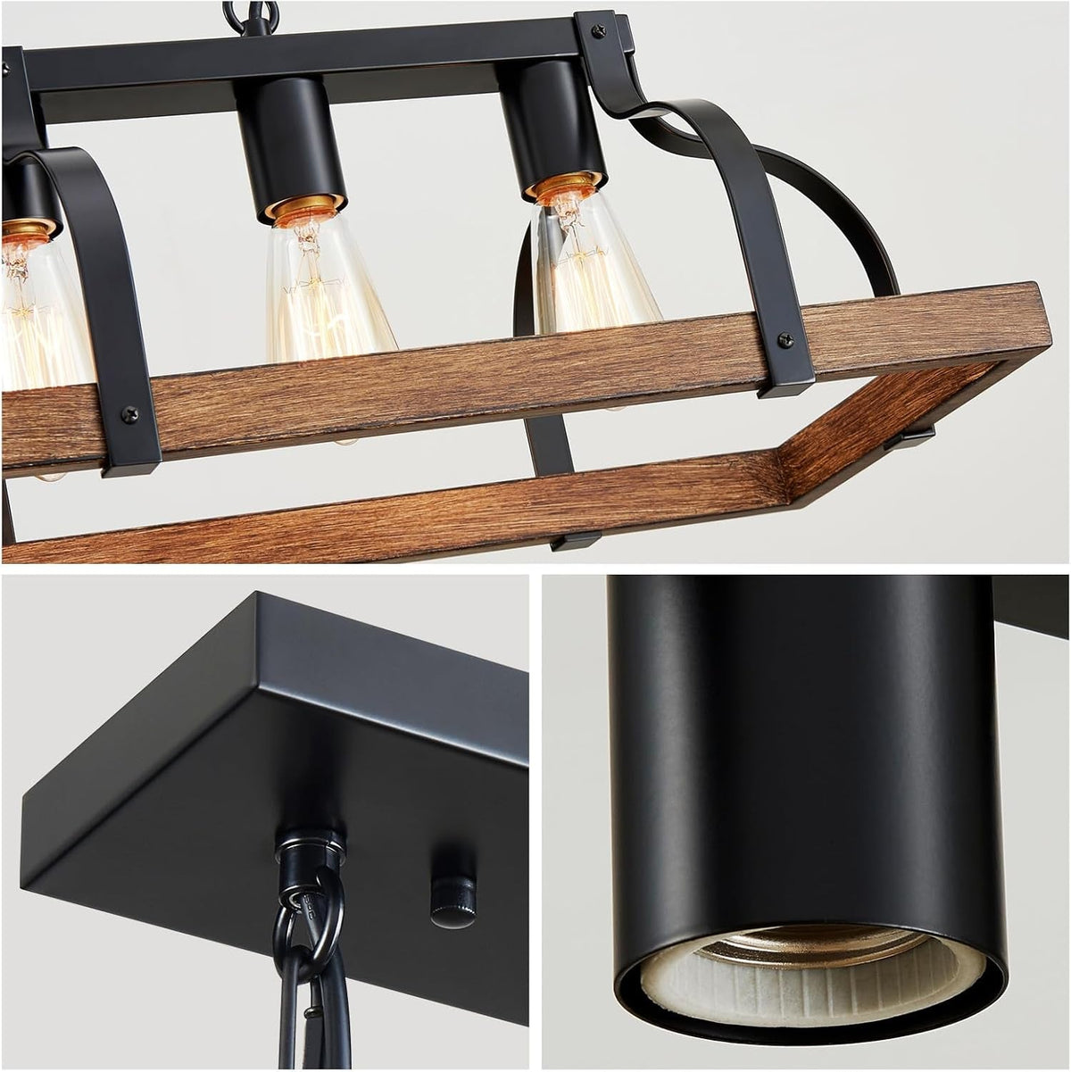 5-Light Metal Linear Chandelier Imitation Wood Grain