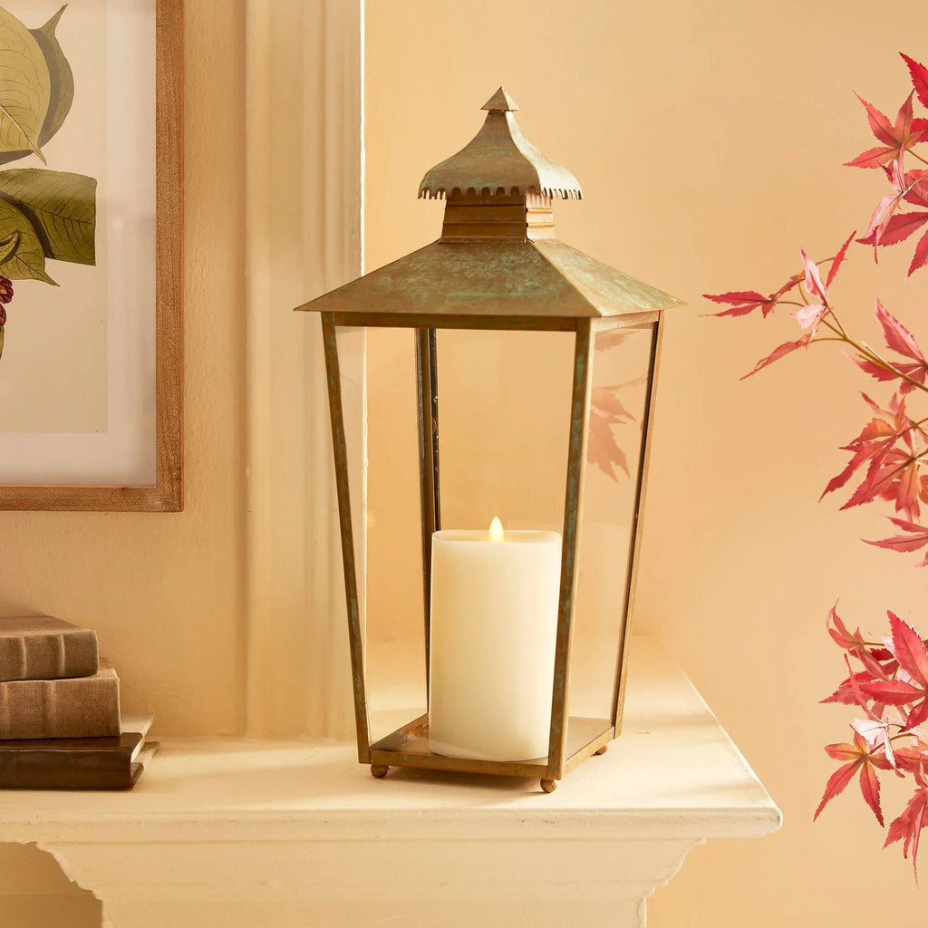 Large Anders Pagoda Top Lantern Antique Weathered Patina Finish