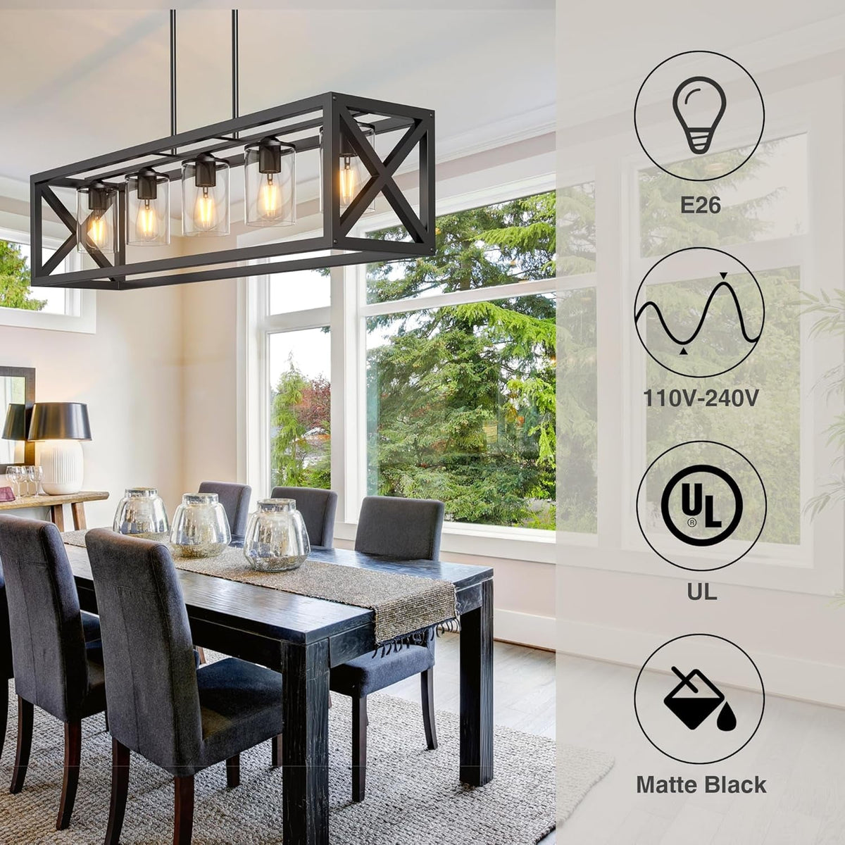 Farmhouse 5 Light Metal Linear Chandelier