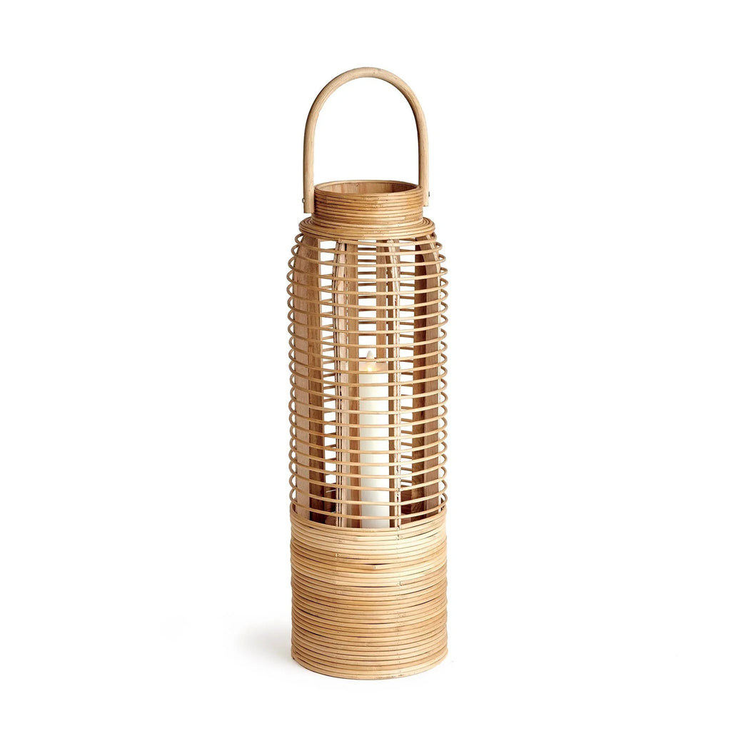 Coastal Haven Tall Rattan Lantern — Natural Finish