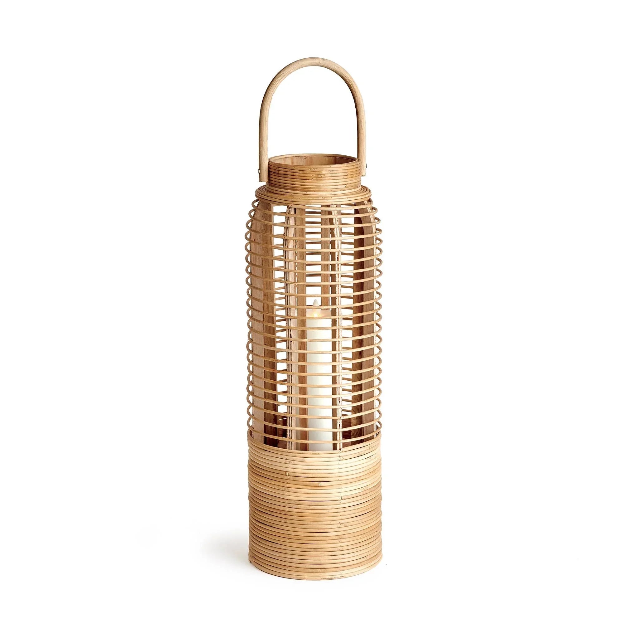 Coastal Haven Tall Rattan Lantern — Natural Finish