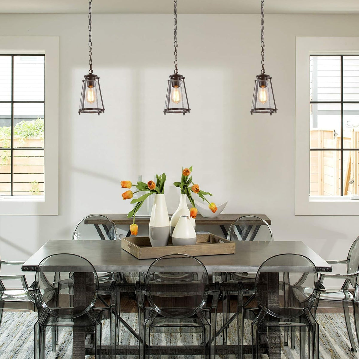 Farmhouse Pendant Lighting with Seeded Glass Shade