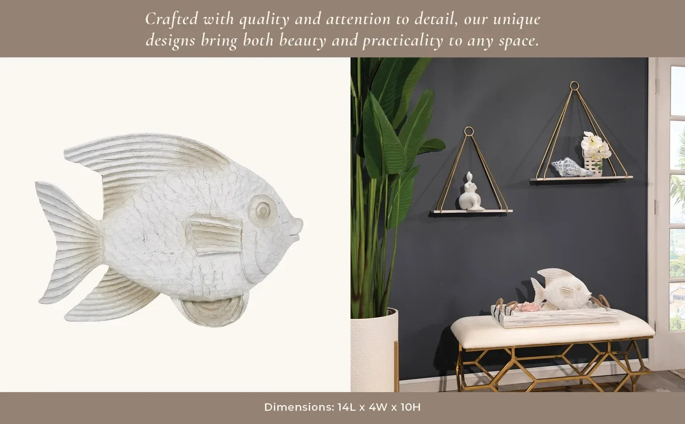 Resin Coastal Fish Decorative Figurine - White (14 inches)