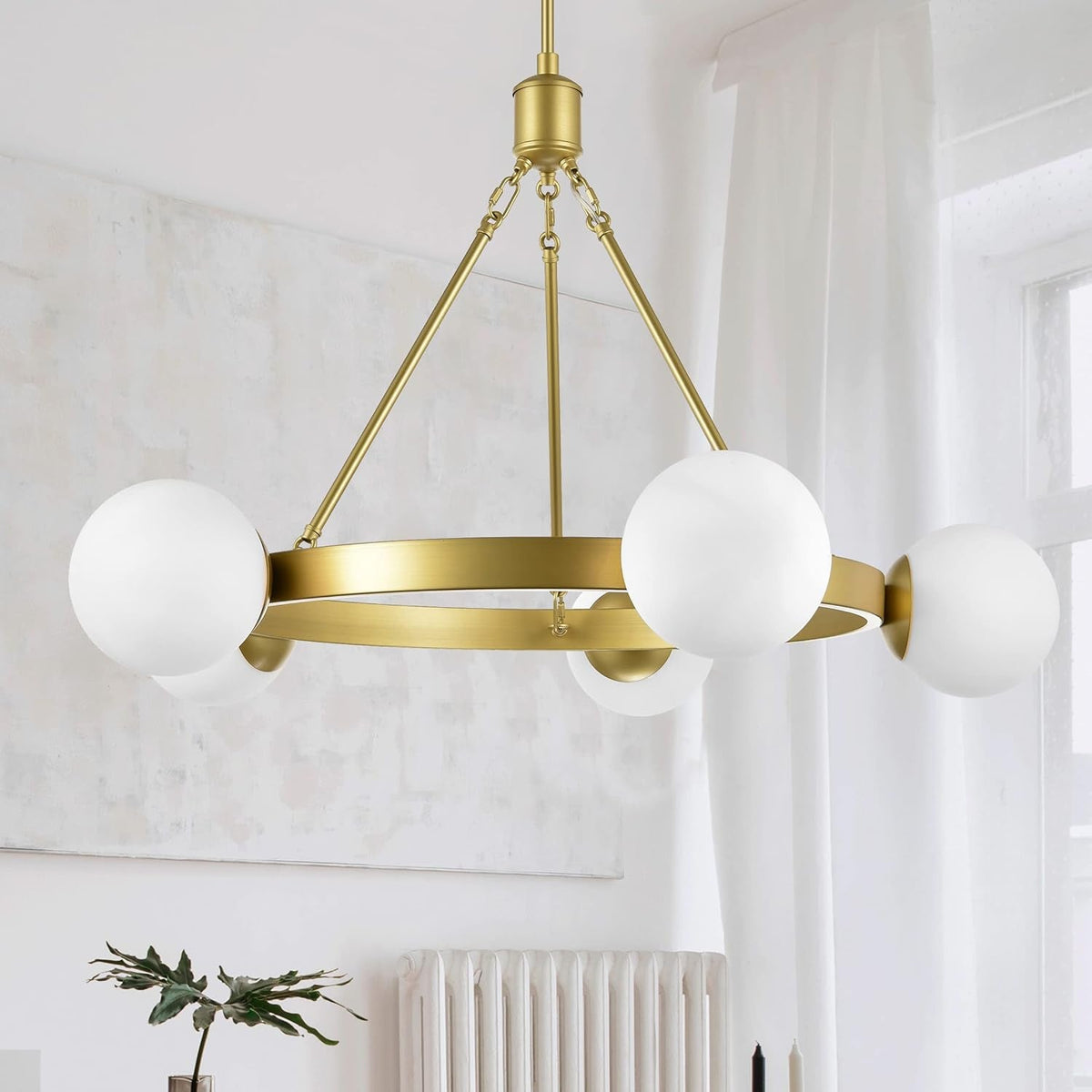 5 Light Black Globe Wagon Wheel Chandelier