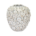 White Floral Textured Coastal Ceramic Vase