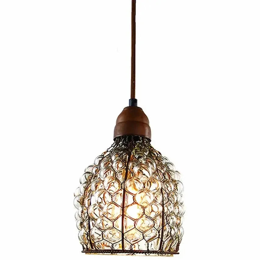 Chicken Wire and Glass Pendant