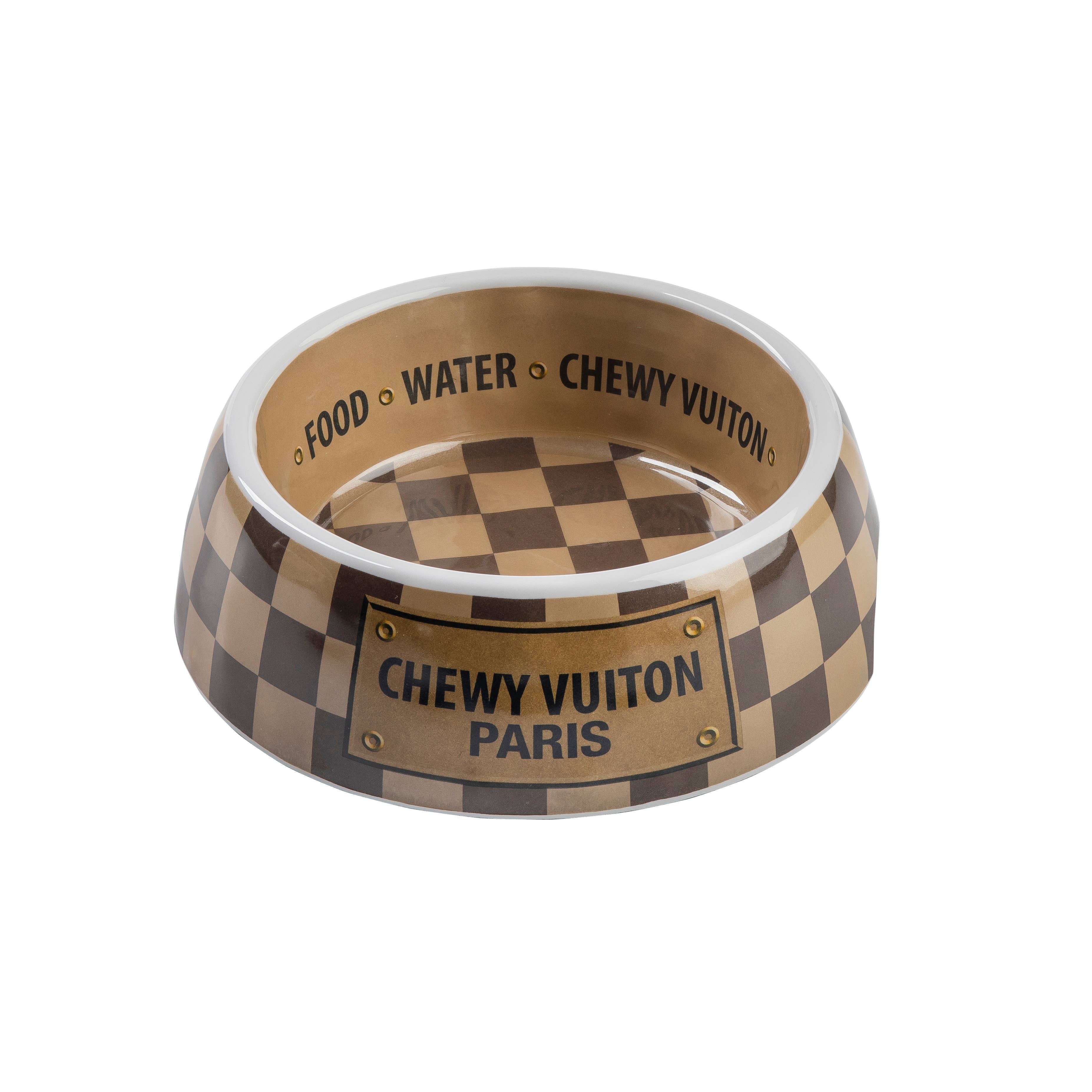 Tan Checker Chewy Vuiton Bowl - Cat or Dog Bowls