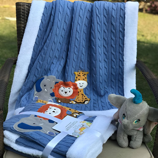 Cables Blue Knitted Cotton Baby Blanket