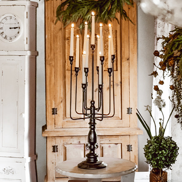 13 Taper Candle Black Iron Candelabra
