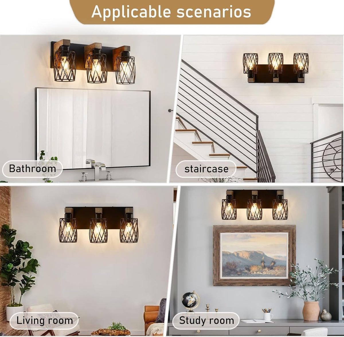 3-Light Wood Bathroom Light Fixture