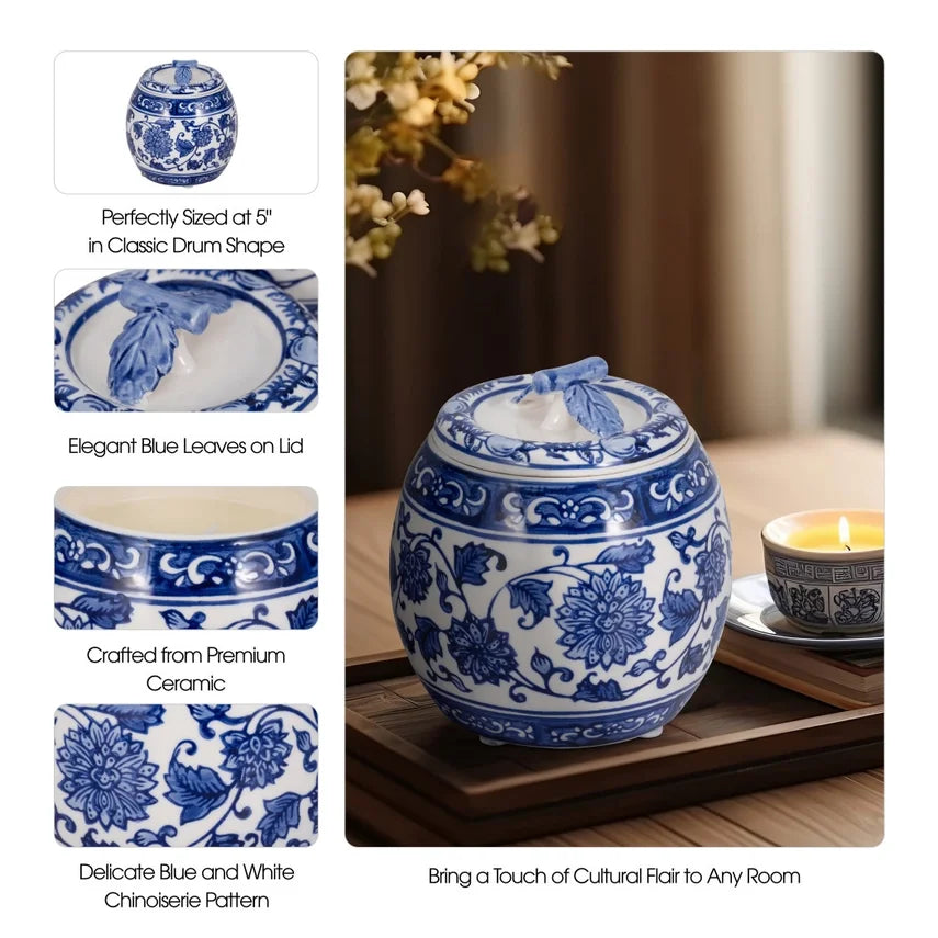 Blue/White Peony Chinoiserie Lidded Candle