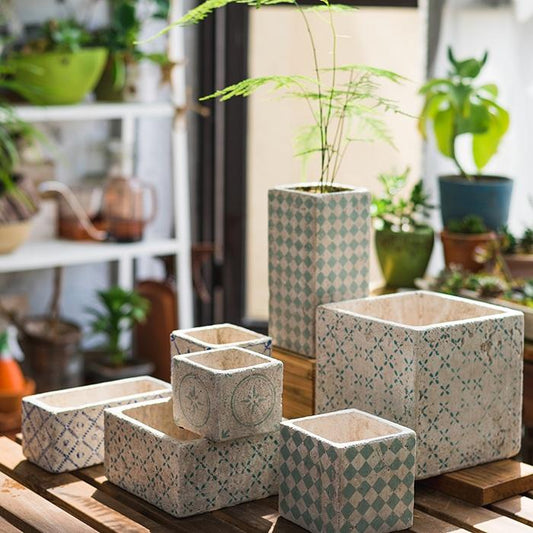 Jardinière en ciment à motif bleu, petit pot, lot de 3 choisis au hasard