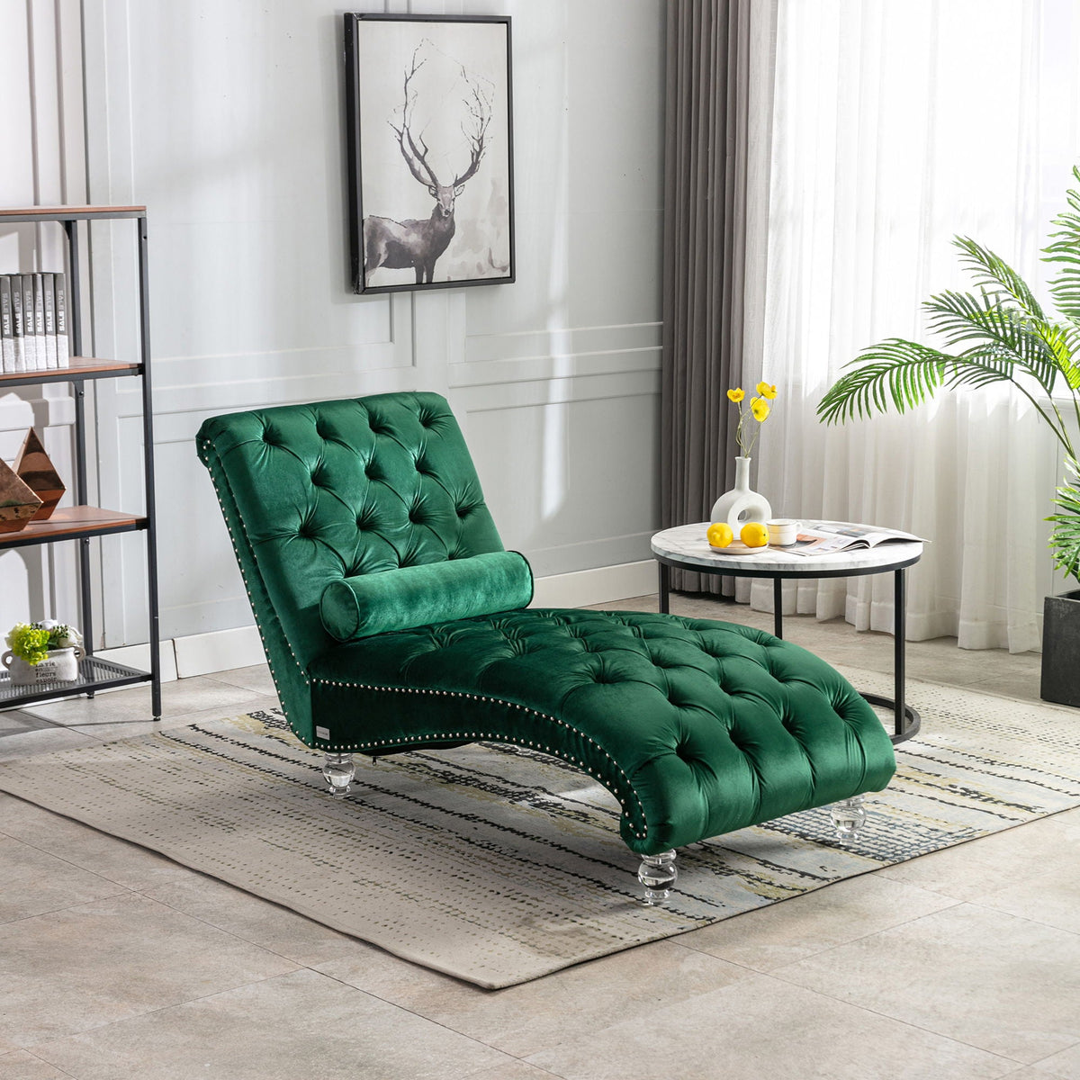 Chaise Lounge Indoor, Button Tufted Upholstered Chaise Lounge Chair With Pillow