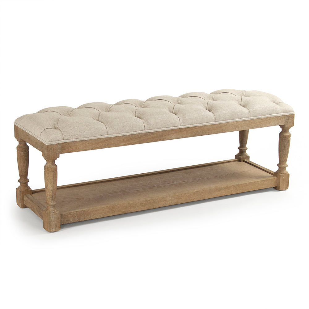 Patrice Tufted Grey Oak Linen Bench