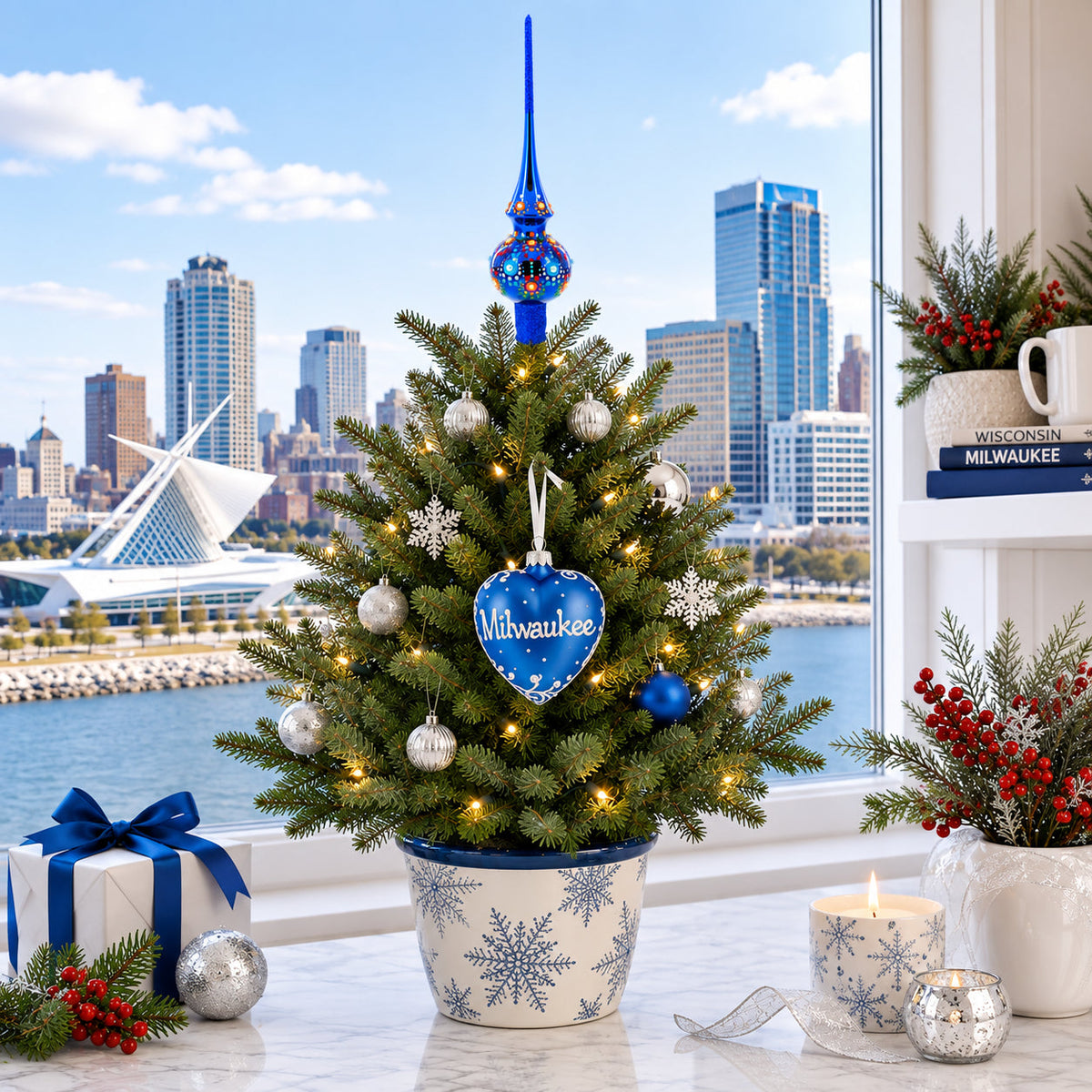 Milwaukee in my Heart Wisconsin Glass Christmas Ornament