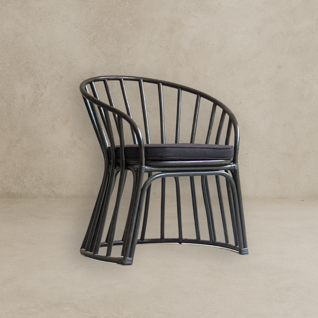 Perla Curved Rattan Occasional Chair – Black Lounge Chair with Cushion