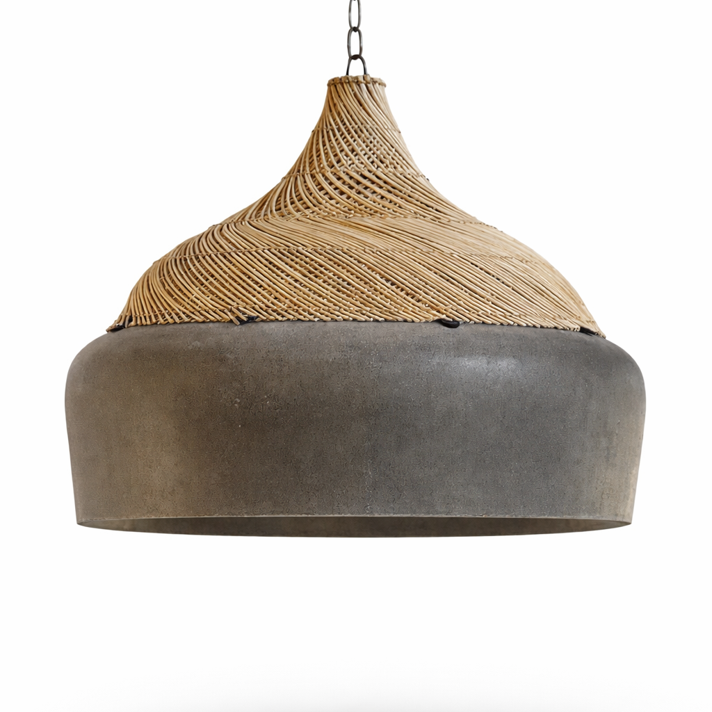 Bent Lamp | Cement Fiber & Rattan Designer Pendant Light