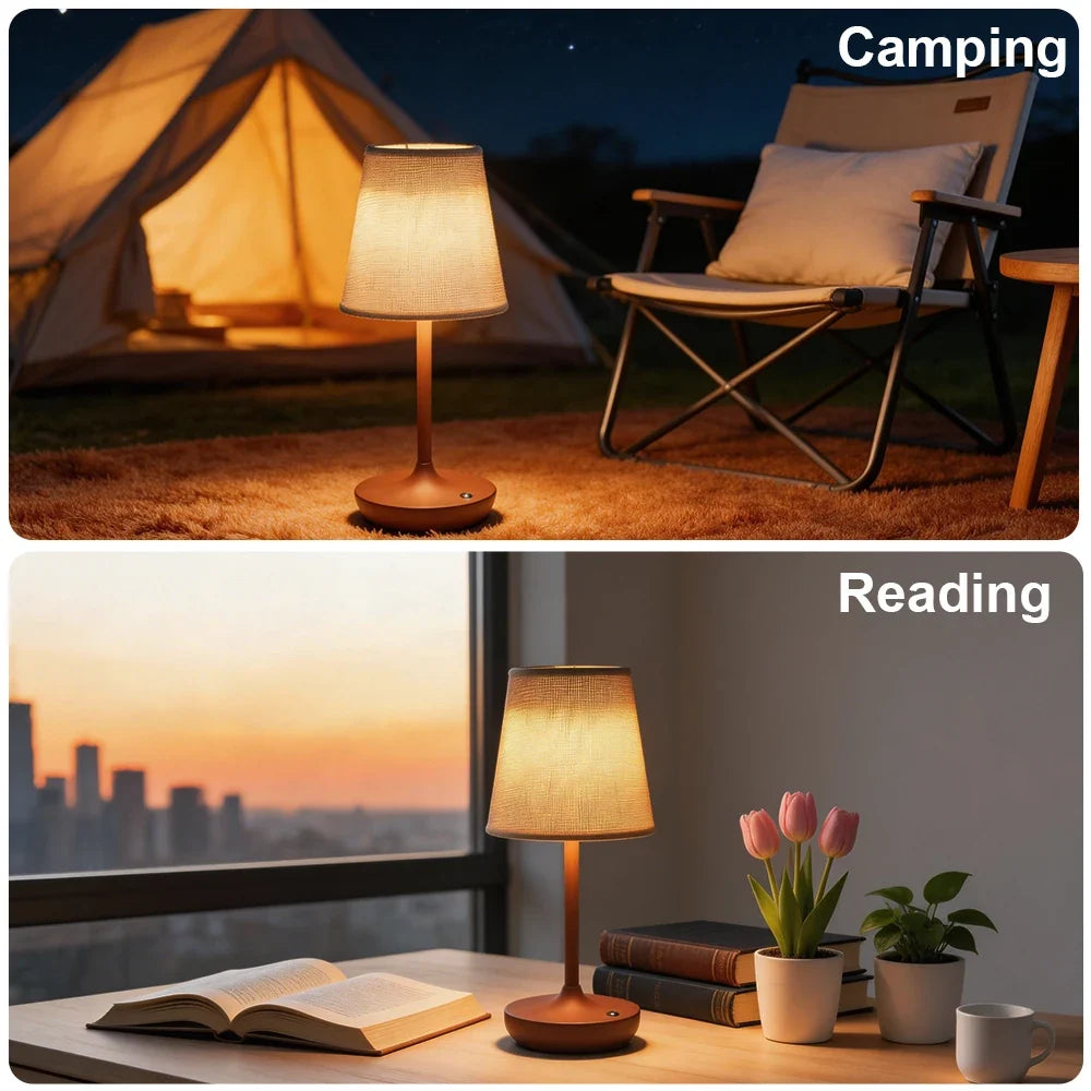 Minimalist Conical Fabric Desk Lamp with Round Wooden Base