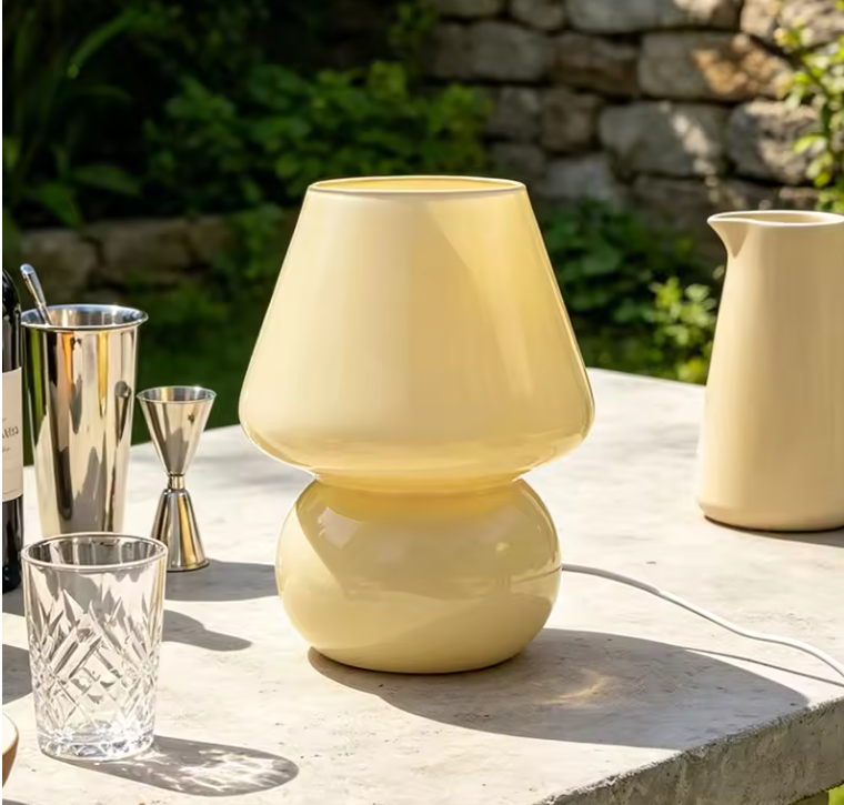 Murano-Style Glass Mushroom Table Lamp | Colorful Striped & Dotted Bedside Light
