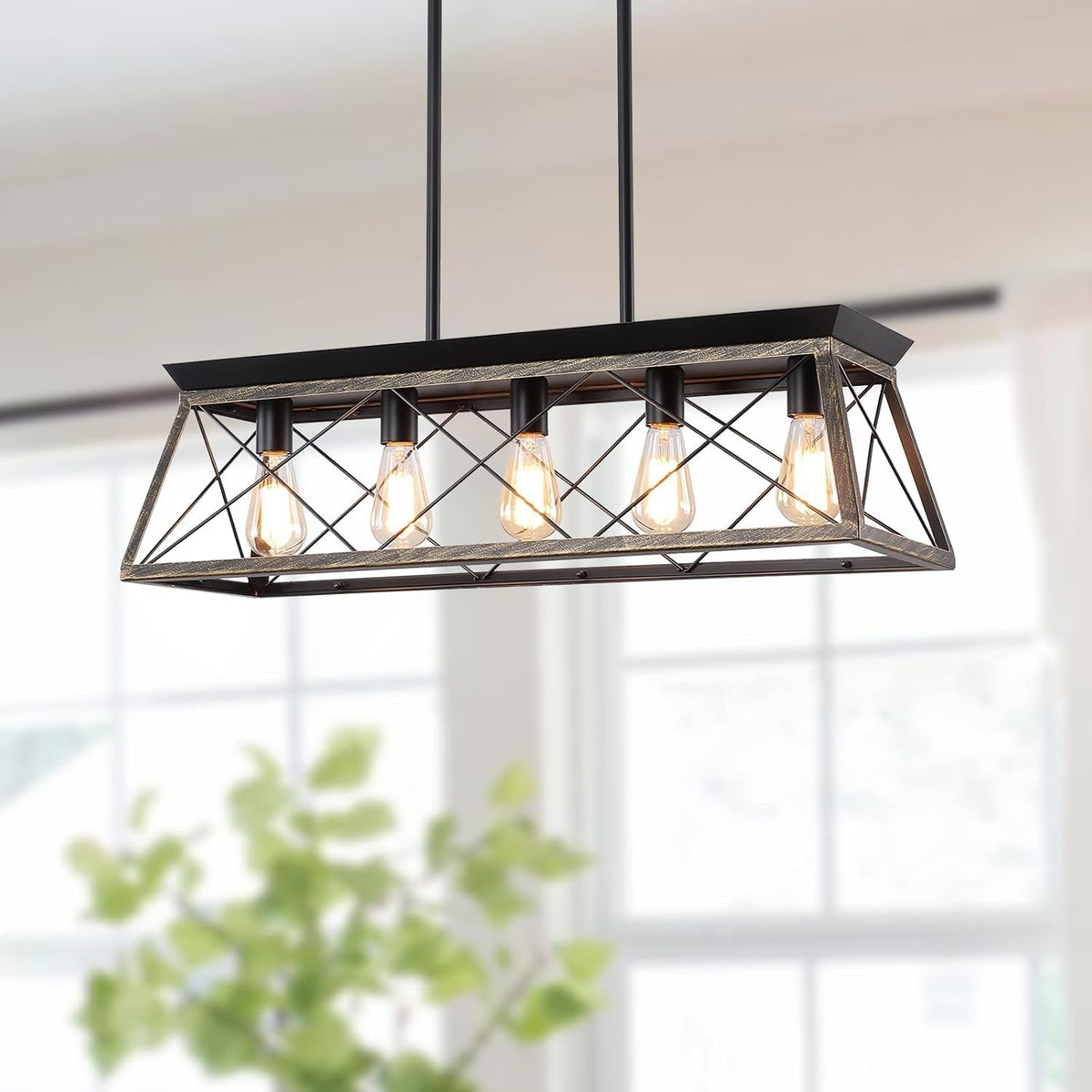 5-Light Farmhouse Pendant Linear Chandelier