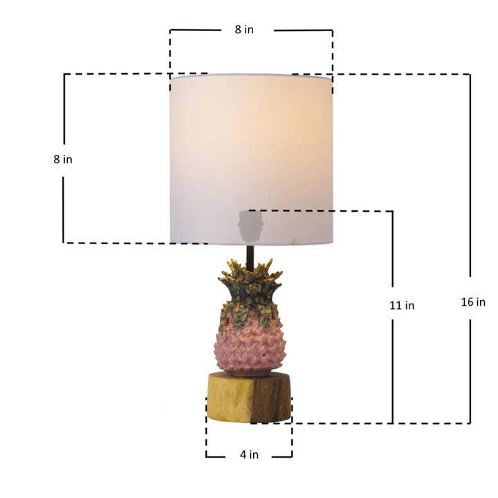 Handmade Thai Pink Pineapple Ceramic Table Lamp 16"