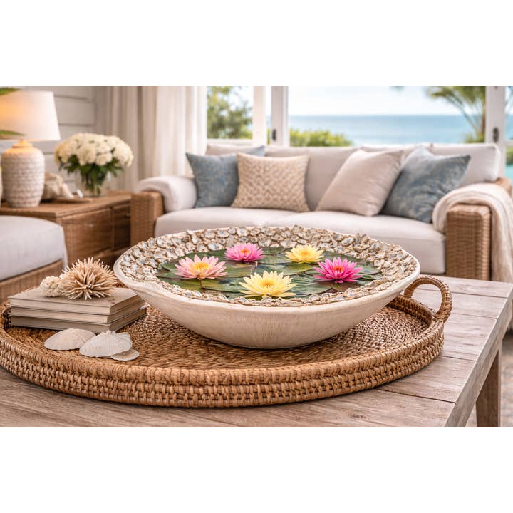 Coastal Barnacle Ceramic Bowl Cream Indigo